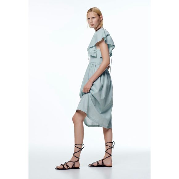 Zara Ruffled Sleeve Dress Light Green - Picture 3 of 6